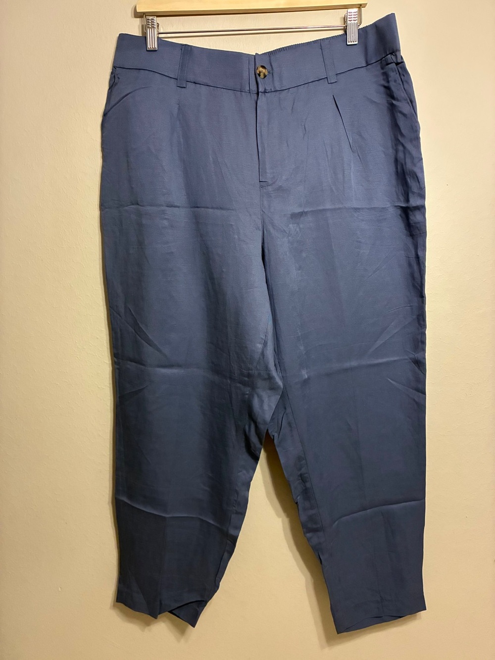 Torrid Pants Women 18 blue Linen Blend Ankle Trouser Tapered Elastic Casual New